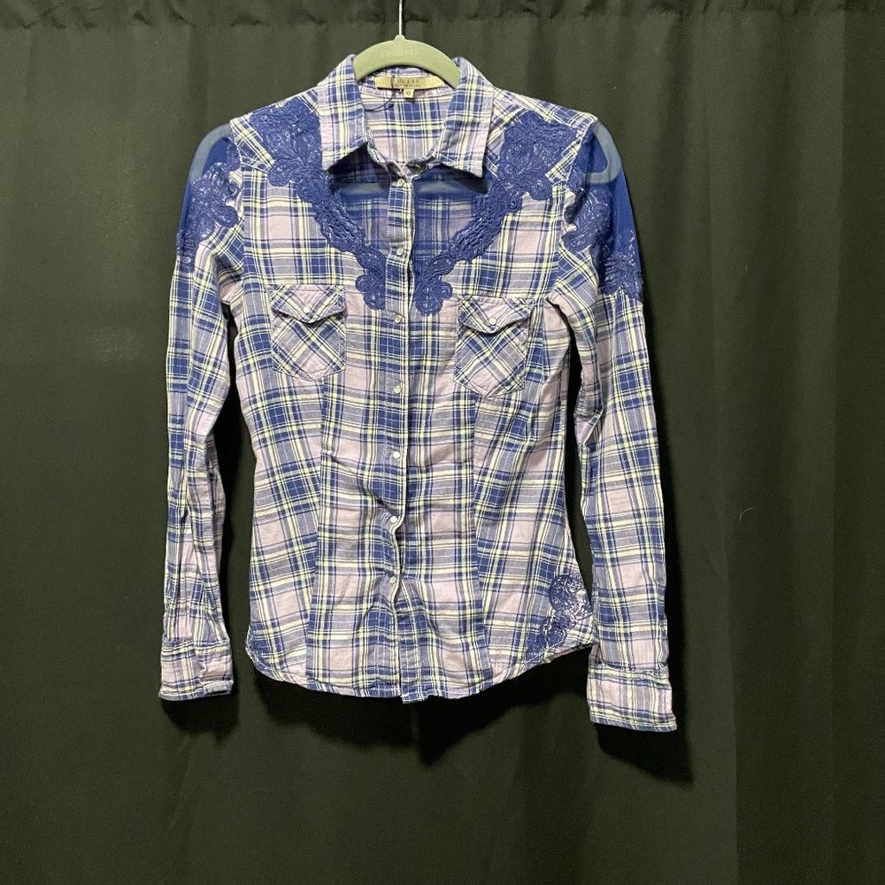 Guess Pink and Blue Flannel With Lace and Mesh